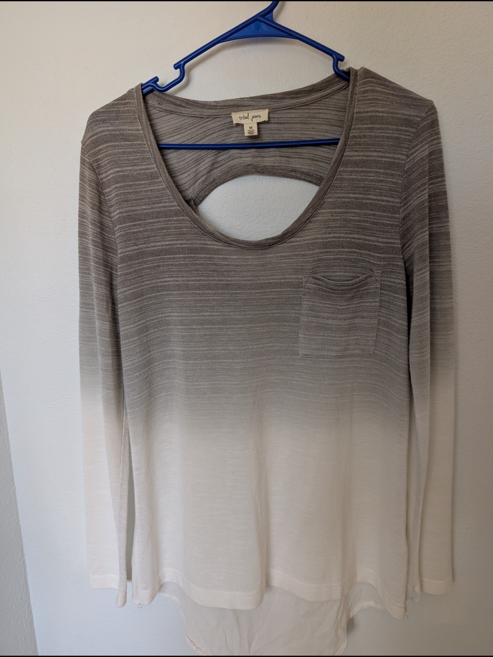 cupcakes & cashmere Taupe Ombre Long Sleeve Scoop Neck Top